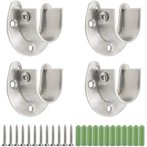 Support de tringle, 4 fixations en U de 25 mm avec vis et extensions, pour placard.