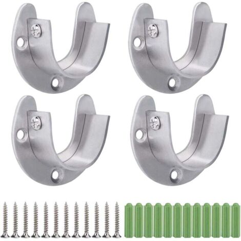 Support de Tringle à Penderie en Acier Inoxydable, 4 Pièces Support de Tringle à Rideaux en Forme de U, Douilles de Tube Rond Robuste avec Vis (32mm)