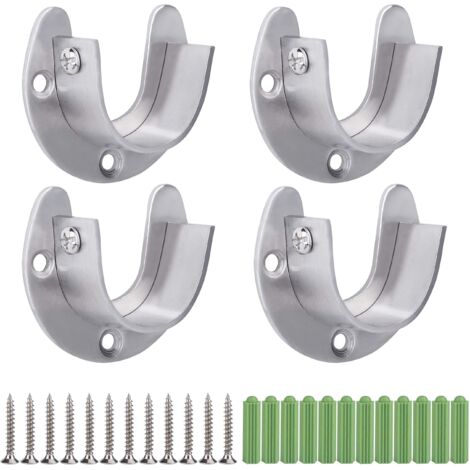 Support de Tringle à Penderie en Acier Inoxydable, 4 Pièces Support de Tringle à Rideaux en Forme de U, Douilles de Tube Rond Robuste avec Vis (32mm)