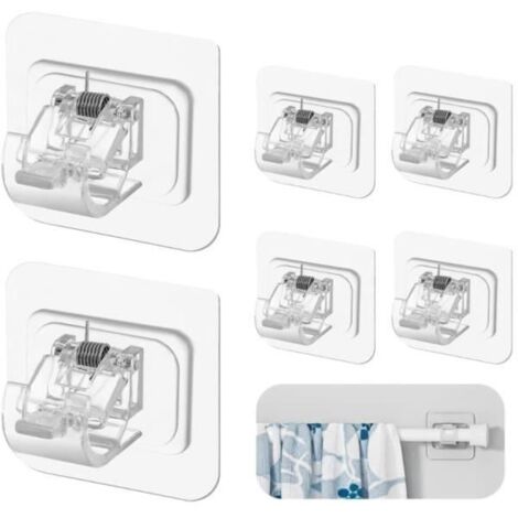 Support de Tringle à Rideau - Auto-adhésif - 6x6 cm - Transparent - Charge 2,5 kg