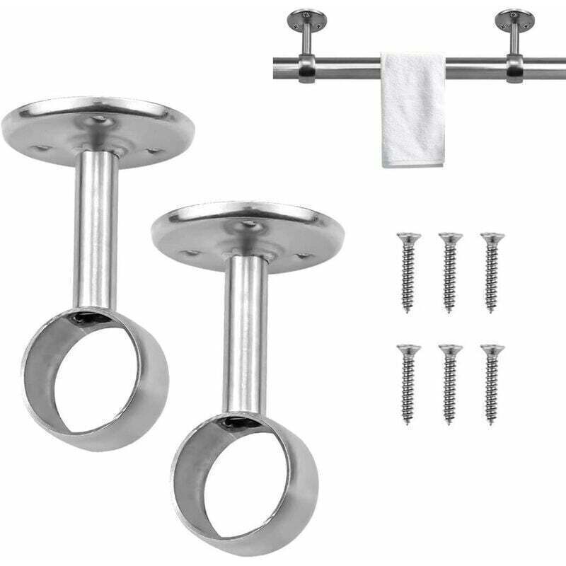 Support de tringle à rideau en acier inoxydable – Hauteur 76mm – Diamètre 22mm – Installation facile avec vis fournies – Pour rideaux et vêtements