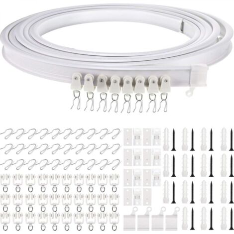 support de tringle à rideau flexible et tringle de fenêtre incurvée (blanc avec crochet argenté)