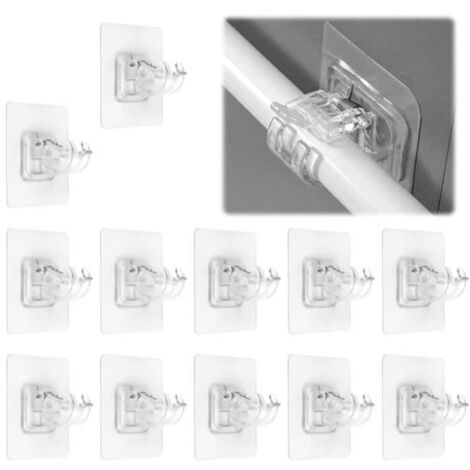 Support de Tringle à Rideau - Lot de 12 - Blanc - Autocollant - Sans Perçage