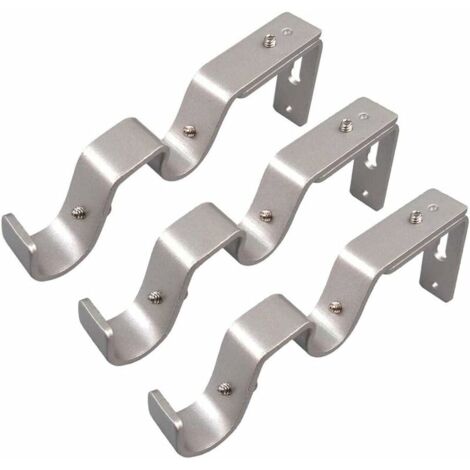 ROLEADER Support de tringle à rideau robuste support de tringle à rideau double support de tringle à rideau de base réglable tige, lot de 3 (argent),AAMUNPA