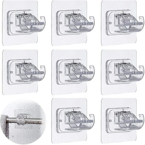 Support de tringle à rideau sans perçage 8 pièces supports de tringle à rideau auto-adhésifs 3m supports de tringle à rideau sans perçage clips simples support de rideau pour montage mural...