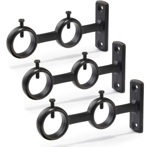 Support de tringle à rideau, support de tringle à rideau double 3pcs, crochets de supports de tringle double pour tringles à rideaux de chambre à coucher de salon, tringles à rideaux (noir)