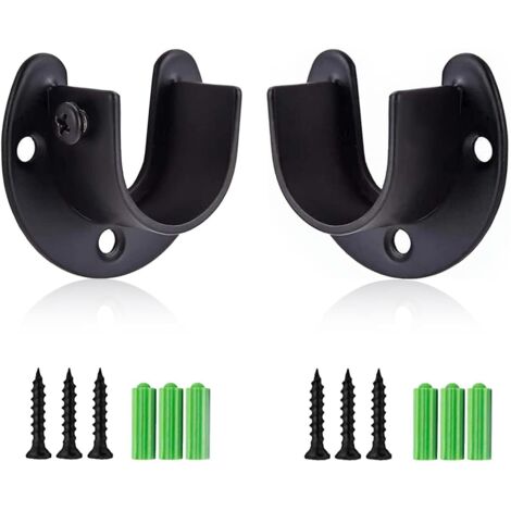 Support de tringle à rideaux en acier inoxydable, lot de 2 barres de support de 2,5 cm de diamètre, support de tringle à rideaux robuste, embout noir avec vis.
