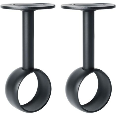 Support de tringle à rideaux noir mat en acier – 2 pièces, fixation au plafond ou murale pour rideaux et penderies