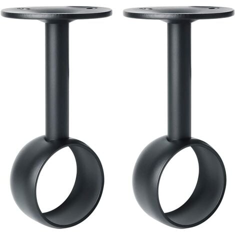 Support de Tringle à Rideaux Support Tringle Penderie avec Vis Support de Plafond pour Rideau et Armoire, Noir Mat en Acier Inoxydable, Diamètre 32 mm, 2 Pcs