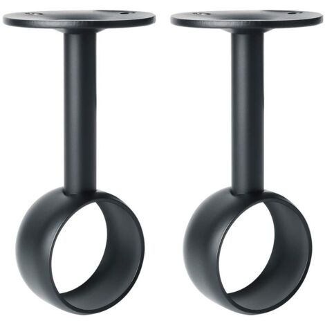 Support de Tringle à Rideaux Support Tringle Penderie avec Vis Support de Plafond pour Rideau et Armoire, Noir Mat en Acier Inoxydable, Diamètre 32 mm, 2 Pcs