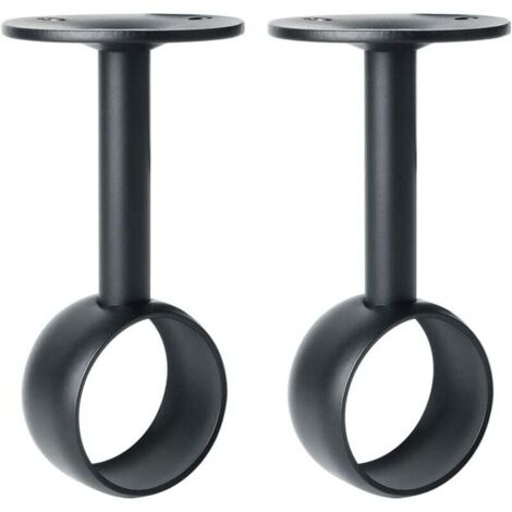 Support de Tringle à Rideaux Support Tringle Penderie avec Vis Support de Plafond pour Rideau et Armoire, Noir Mat en Acier Inoxydable, Diamètre 32 mm, 2 Pcs