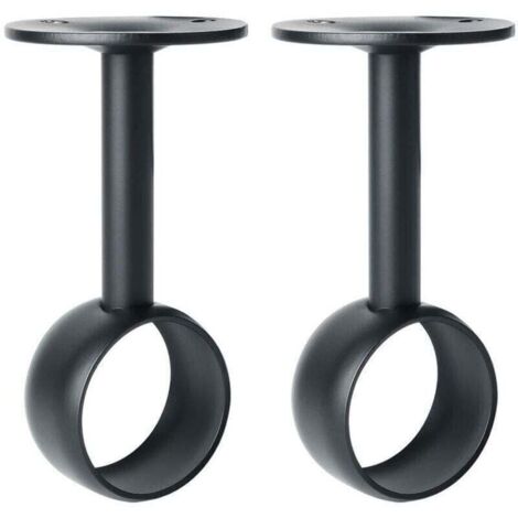 Support de Tringle à Rideaux Support Tringle Penderie avec Vis Support de Plafond pour Rideau et Armoire, Noir Mat en Acier Inoxydable, Diamètre 32 mm, 2 Pcs
