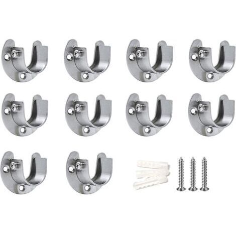 Support de Tringle pour Rideau Supports de Tube de Penderie Acier Inoxydable en Forme U pour Armoire Pilier de Rail Mural Vêtements Soutien pour Penderie Placard (25mm) 10Pcs