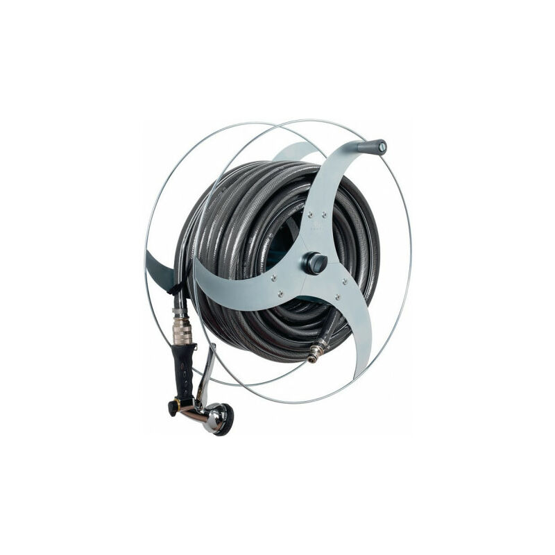 Support de tuyau mural turbo B.427mm T.215mm avec tuyau de 25m et raccords Alba