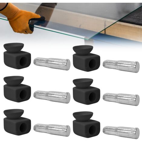Support De Verre à Ventouse Pour Étagères en Verre, Vitrines, Cristalleries – Kit 20 Supports + 20 Broches Diamètre 5 mm. (Noir)