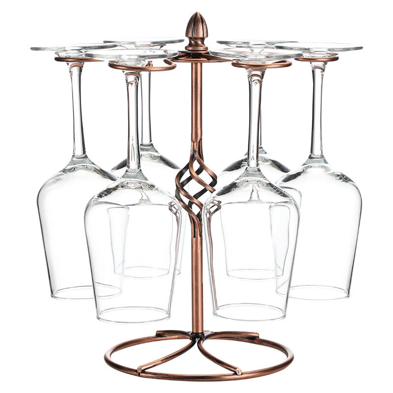 Support de Verre à Vin de Comptoir, Présentoir de Verres à Vin de Table Autoportant avec 6 Crochets, Support de Rangement de Verres à Pied pour Bar