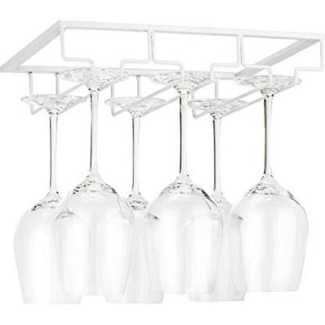 Support de Verre à Vin - Porte-Verres à Pied Suspendu sous Armoire en Métal avec Vis, Support de Rangement pour Verre en Fer Inoxydable avec 3 Rangées pour Cuisine, Bar, Restaurant Blanc
