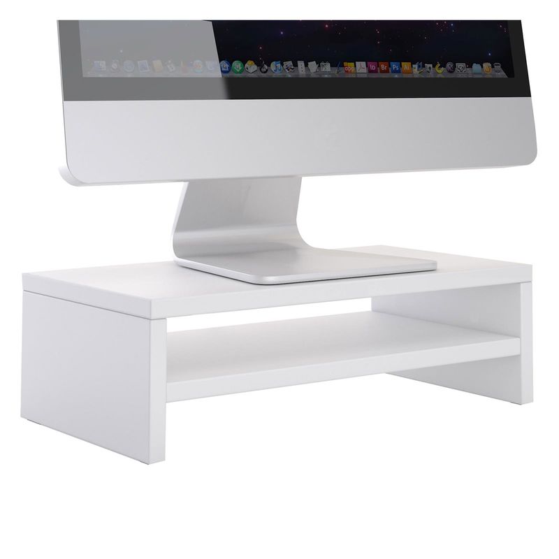 Idimex - Support d'écran d'ordinateur display, réhausseur pour moniteur avec étagère intermédiaire, longueur 42 cm, en mélaminé blanc mat - Blanc
