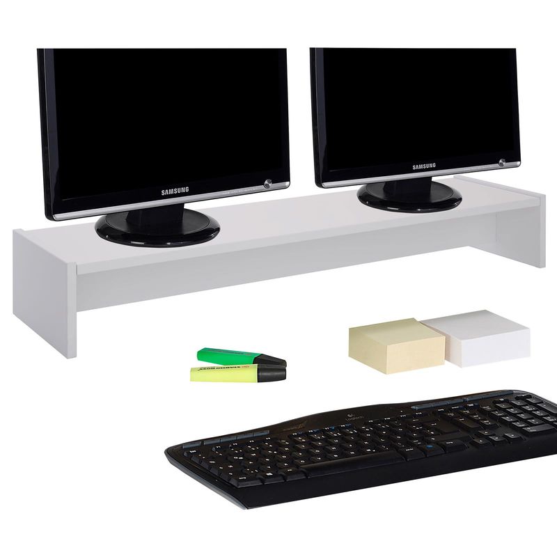 Idimex - Support d'écran d'ordinateur screen, réhausseur pour deux moniteurs ou un grand écran, longueur 100 cm, en mélaminé blanc mat - Blanc