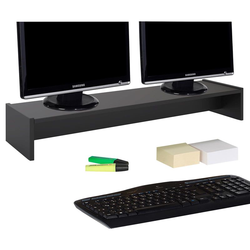 Idimex - Support d'écran d'ordinateur screen, réhausseur pour deux moniteurs ou un grand écran, longueur 100 cm, en mélaminé noir mat - Noir