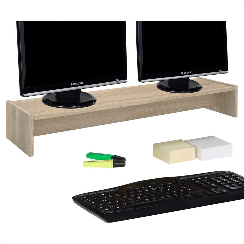 Idimex - Support d'écran d'ordinateur screen, réhausseur pour deux moniteurs ou un grand écran, longueur 100 cm, en mélaminé chêne sonoma - Chêne
