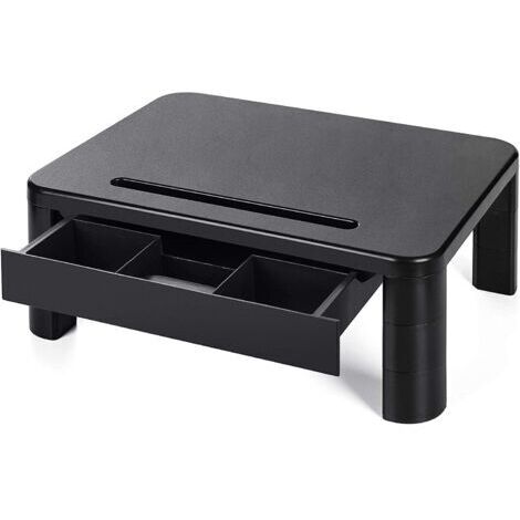 Support d'écran réglable en hauteur (3 hauteurs), support d'écran (poids maximal : 20 kg) pour écran PC, ordinateur portable, imprimante et bureau d'écran avec rangement – Plastique