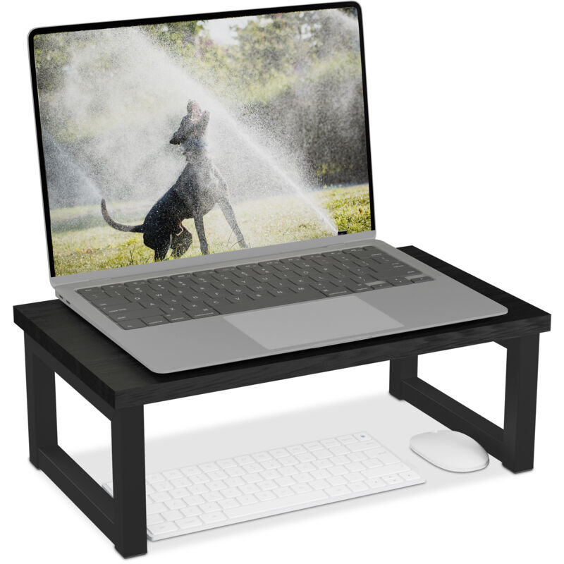 Support pour moniteur, rehausseur pour ordinateur sur le bureau,, design moderne, 15 x 40 x 23 cm, noir - Relaxdays