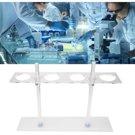 Support d'entonnoir en plexiglas réglable, 4 trous pour fixation stable, équipement de laboratoire robuste.