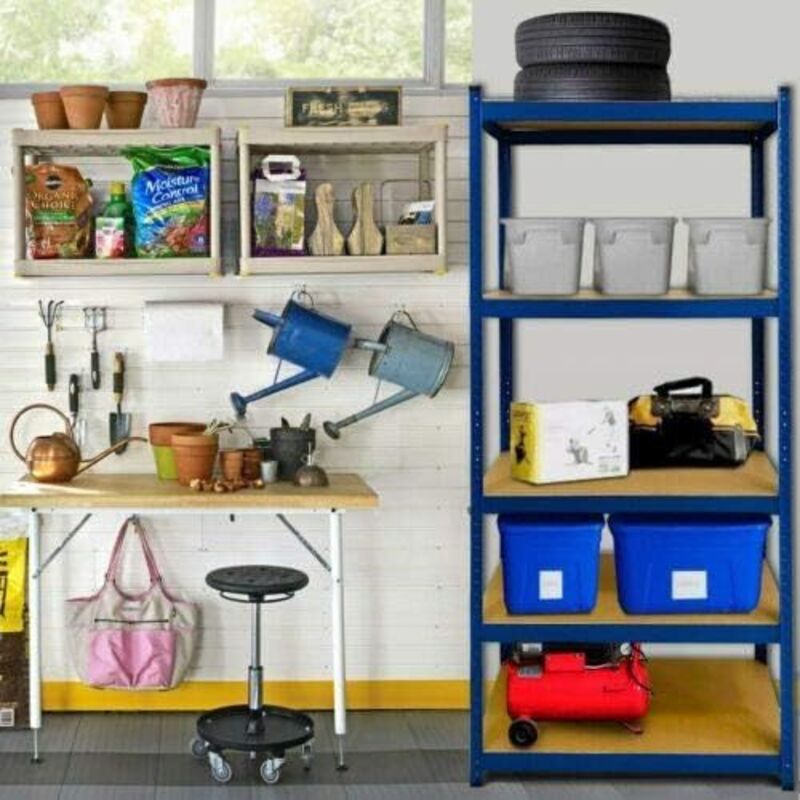 support d'établi robuste 200x100x50 cm avec 5 couches d'étagères réglables, pouvant supporter jusqu'à 875 kg, adapté aux garages, ateliers,