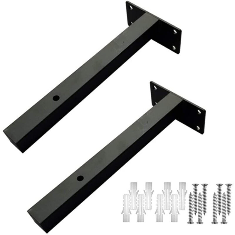Support d'étagère 20 cm, lot de 2, étagère murale style industriel, support rétro invisible, support métallique à monter soi-même, noir avec vis Support d'étagère 20 cm, lot de 2, étagère murale style industriel, support rétro invisible, support métallique à monter soi-même, noir avec vis