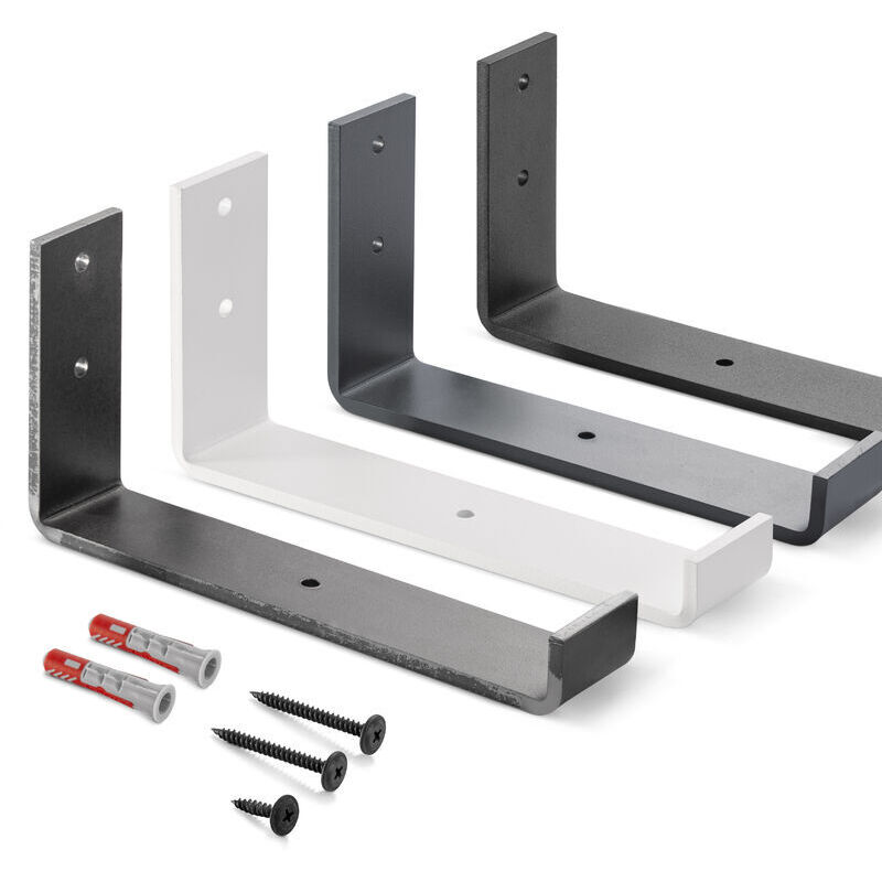 Support d’étagère en métal, étagère è livres, étagère de cuisine, jardinière, support mural Noir 200mm, 4 pièces, HLR-J-200-9005