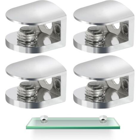 Support D'étagère en Verre, 4 Pcs Pince à Verre Pince Support en Alliage de Zinc, Support de Fixation en Verre Fixations Réglable Support pour Tablettes en Verre de 8-10 mm D'épaisseur