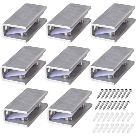 Support d'étagère en Verre Réglable Pince à Verre Inoxydable 8 Pièces - Pince à verre Rectangulaire de 8-12 mm d'Épaisseur pour Balustrade Escalier Salle Bains, avec Vis