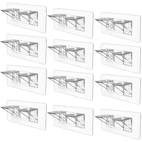 Support d'étagère grand format - Équerre - Conception renforcée à double rangée - Installation sans perçage - Autocollant - 14 x 6 cm - Pour armoires et penderies - Lot de 12