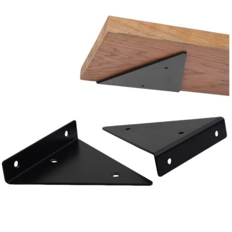 Support d'étagère invisible en métal noirLot de 2 piècesFixation triangulaire pour étagères jusqu'à 30 kgInstallation rapide