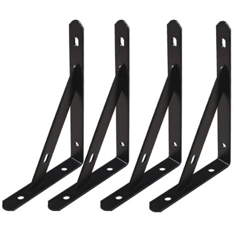Support d'étagère mural, support d'étagère mural triangulaire, avec vis, 20 x 12 x 1,6 cm, 4 pièces, noir