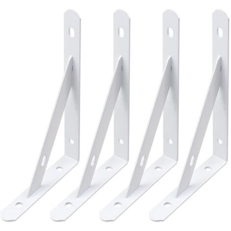 Support d'étagère mural, support d'étagère mural triangulaire, avec vis, 25 x 15,5 x 1,6 cm, 4 pièces, blanc