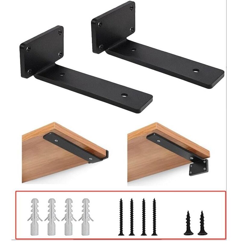 Support d'étagère murale, 2 pièces, support robuste de 15 cm, épaisseur de 5 mm, support d'étagère noir