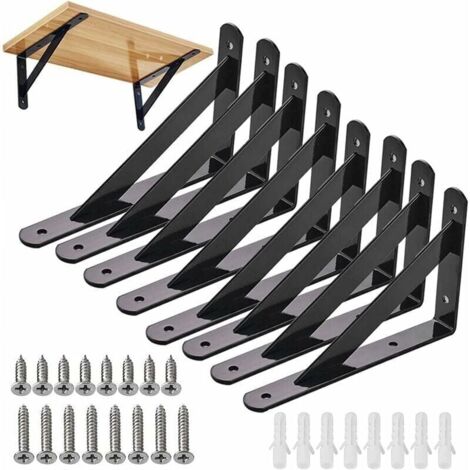 Support d'étagère murale, paquet de 6 supports d'étagère fixes, cadre flottant en métal robuste à 90 degrés, 15x9.5 cm
