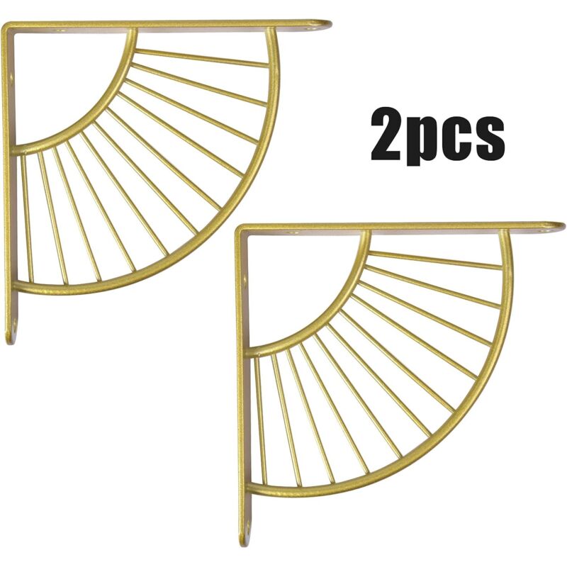 Support d'étagère murale - Support mural en métal en acier inoxydable - Support triangulaire flottant - Cuisine Chambre Bureau - Or - 20 cm - 2 pcs
