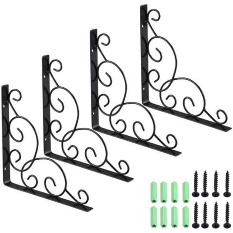 Support d'étagère - Noir - 20x20 cm - Acier - Lot de 4 - Design triangulaire