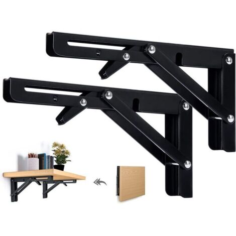 Support d'étagère pliable 400 mm, support mural pliable, support pliable robuste, support de console pliable noir pour table et étagère murale, capacité de charge de 80 kg, lot de 2