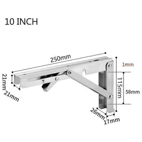 Support d'étagère pliable de 10 pouces (2 pièces), en acier inoxydable robuste, pour bureau et comptoir, gain de place à monter soi-même (b-AquaForge)