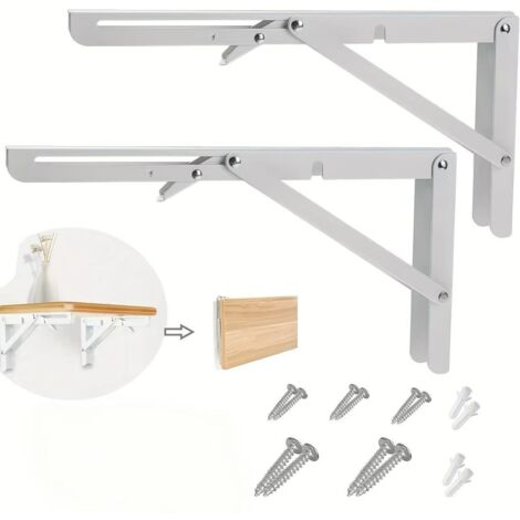 Support d'étagère pliable en 2 pièces - 40,6 cm (16 pouces), support mural à monter soi-même, support triangulaire, blanc