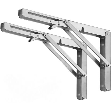 Support d'étagère pliable, support gain de place, charnière de table pliante murale, 25 cm, 2 pièces - Argent