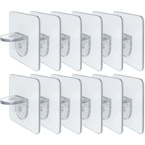 Support d'étagère sans perforation - Clips d'étagère auto-adhésifs pour armoires de cuisine - Étagères à livres - Supports de cloison robustes - Broche pour supports d'armoire - Couche de clin