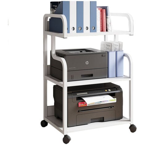Support d’Imprimante à 3 Niveaux Meuble pour Scanner avec Stockage Support pour Imprimante Étagère Imprimante Meuble de Rangement Fax pour Bureau Maison - Blanc