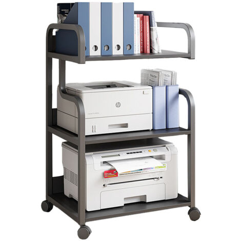 Support d’Imprimante à 3 Niveaux Meuble pour Scanner avec Stockage Support pour Imprimante Étagère Imprimante Meuble de Rangement Fax pour Bureau Maison - Noir