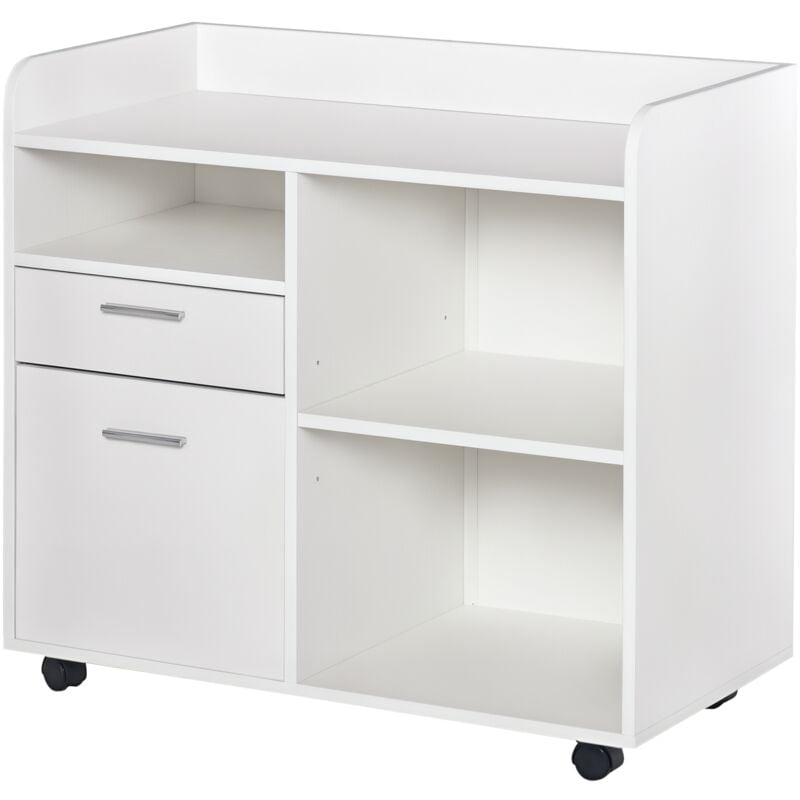Vinsetto - Support d'imprimante - caisson rangement - 3 niches, tiroir, trieur - panneaux blanc
