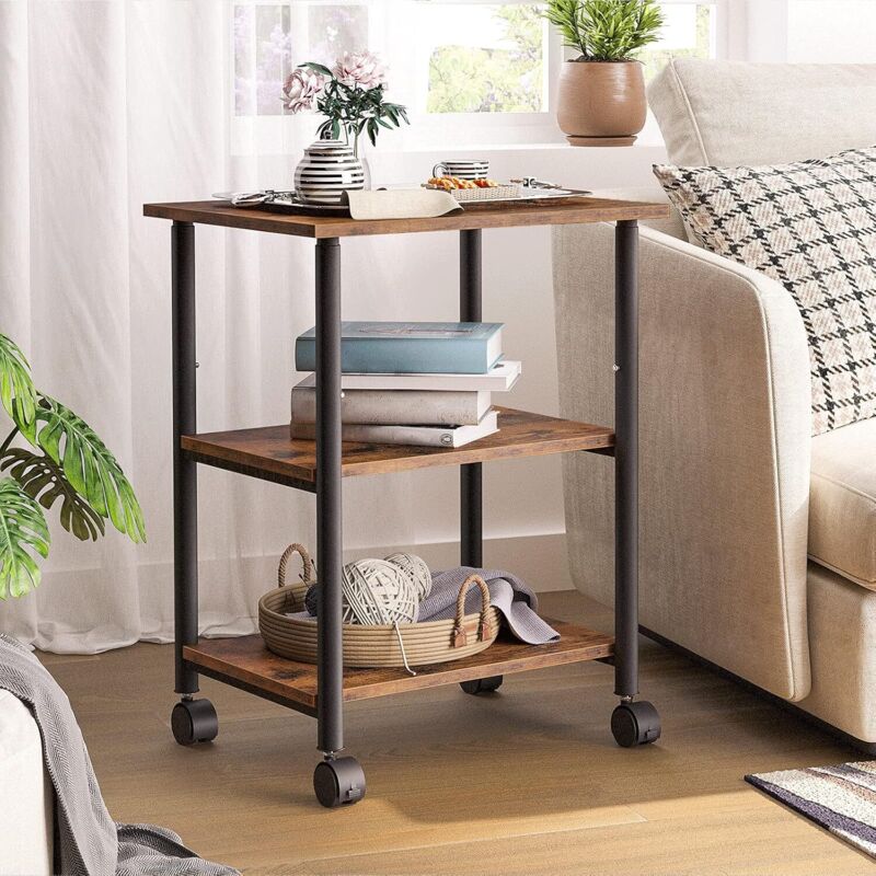 Hoobro - Support d'Imprimante, Chariot Mobile à 3 Niveaux, étagère à roulettes, Facile à Installer, Style Industriel, Stable, pour Bureau, école,